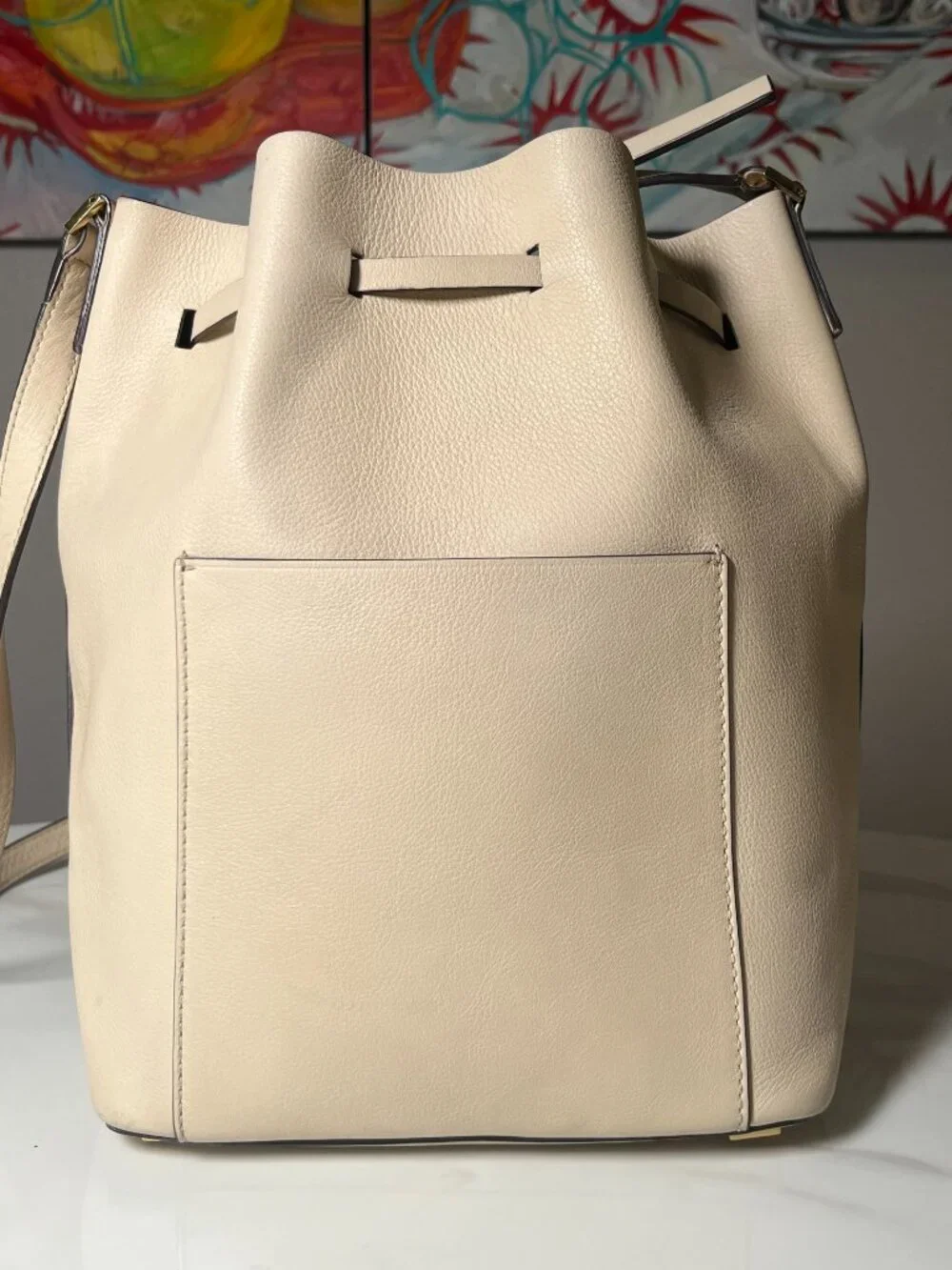Michael Kors Mercer Cream Pebbled Leather Bucket Bag - Picture 4 of 16